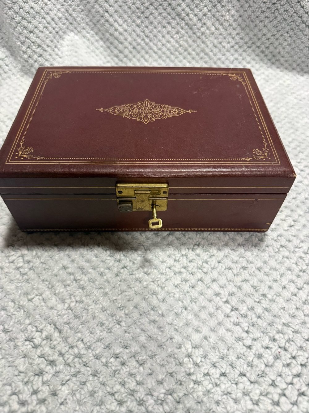 Vintage Style Maroon Jewelry Box with Gold Detailing